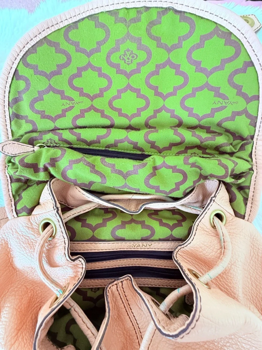 OrYany Leather Backpack Dusty Pink Blush Pebbled Leather Gold Tone Hardware